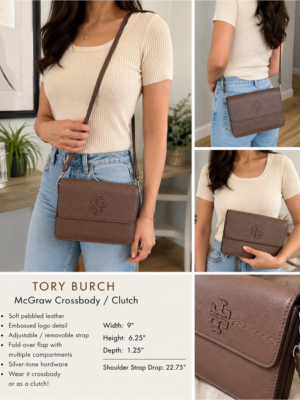 Tory Burch McGraw Fold-Over Crossbody / Clutch